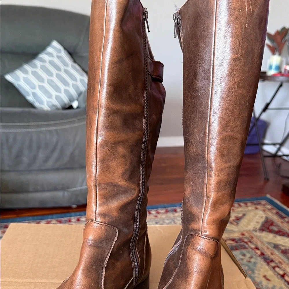 Women's Tall Brown Leather Riding Boots - Picture 3 of 3